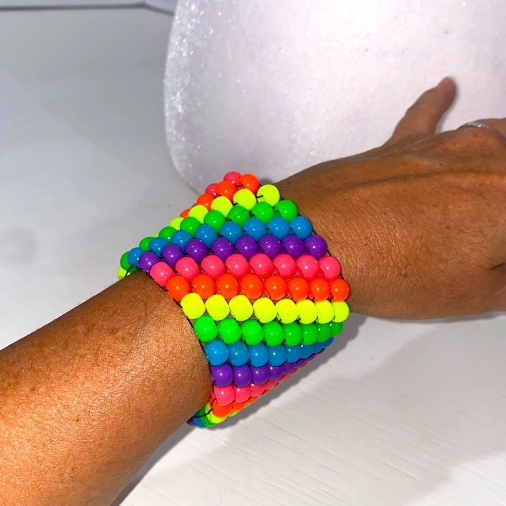 Colorful Beaded Bracelet Rainbow Colors 2" Width